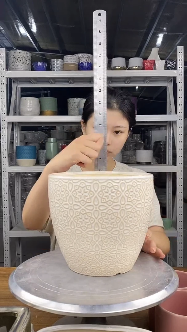 默认打孔陶瓷花盆宽高20-17.5