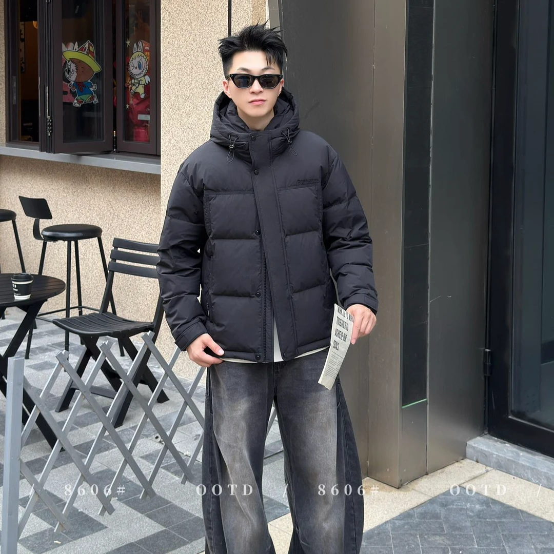 QIBIBA/七比八冬季白鸭绒连帽加厚锦纶格纹磁吸扣保暖百搭羽绒服