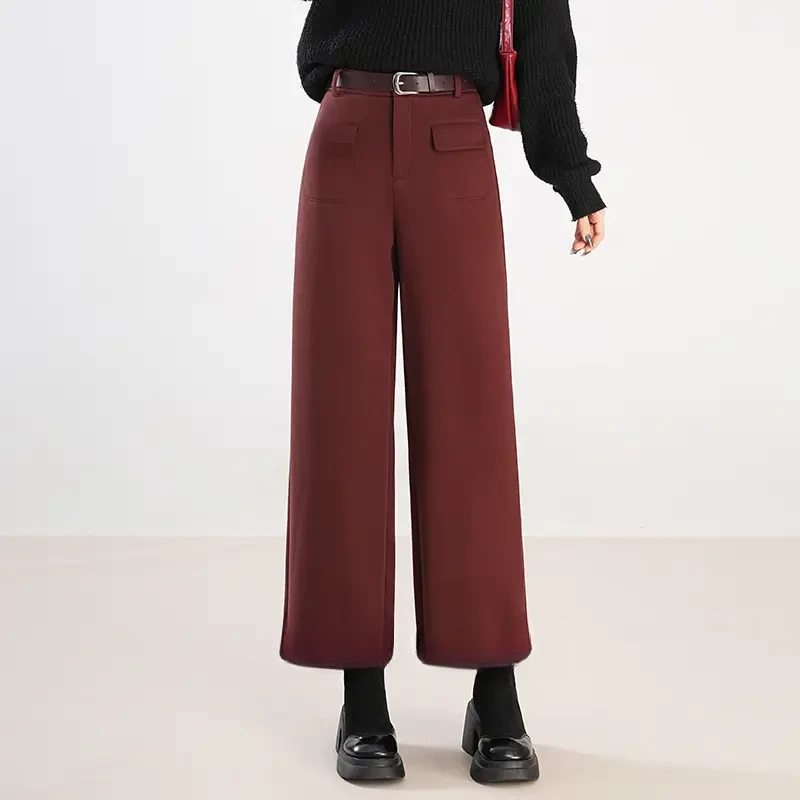 y7052加厚保暖时髦冬季小个子阔腿裤女新款流行百搭毛呢直筒裤