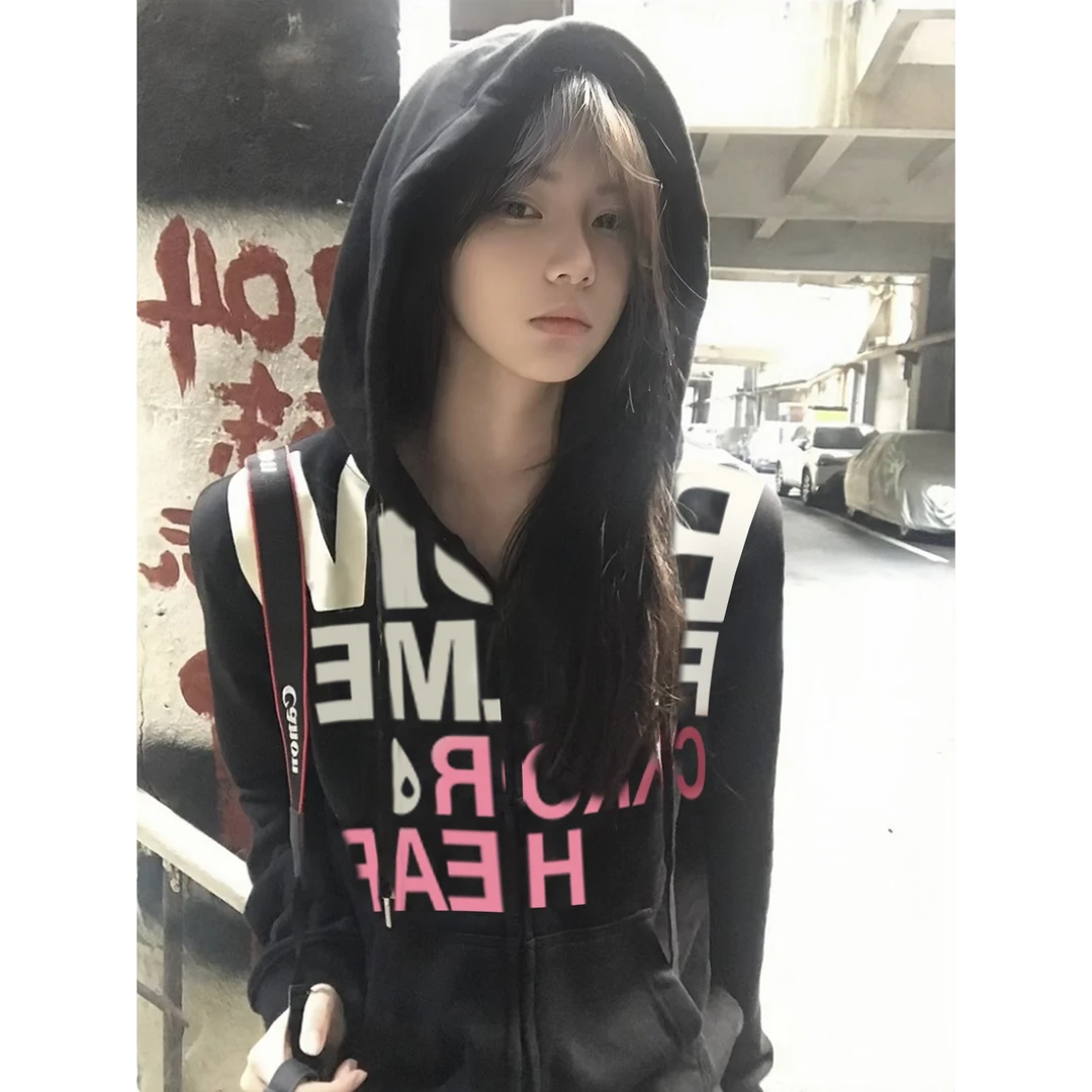 YWBY美式潮牌舒适宽松连帽卫衣女爆款百搭oversize拉链情侣外套