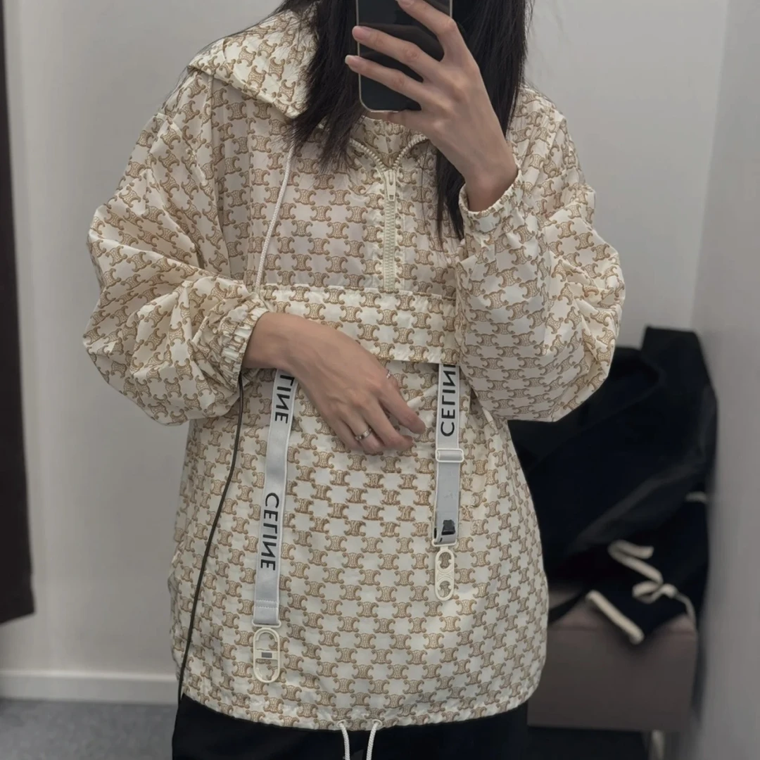 未使用 Celine/思琳 汤/P235907165/米黄色满logo连帽上衣 34