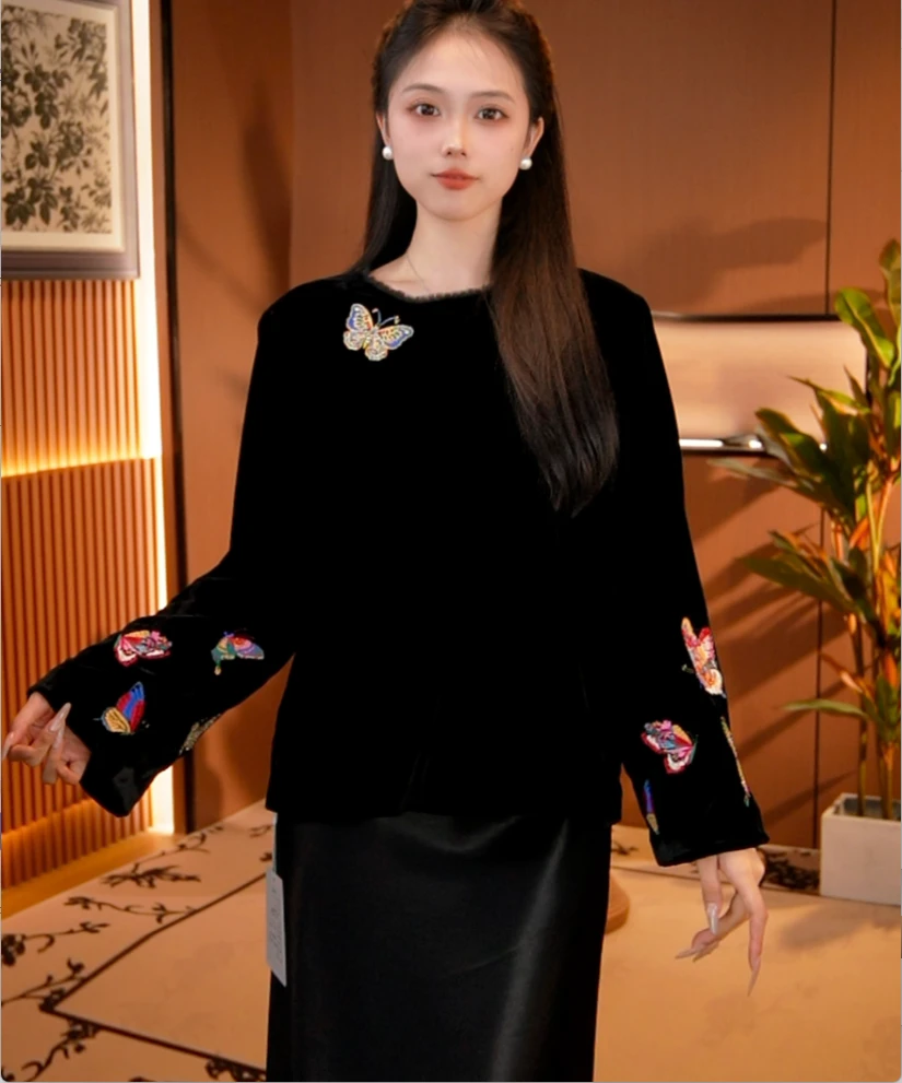 【彩蝶】新中式丝绒重工蝴蝶彩绣气质2025C8031思思-大女王仓