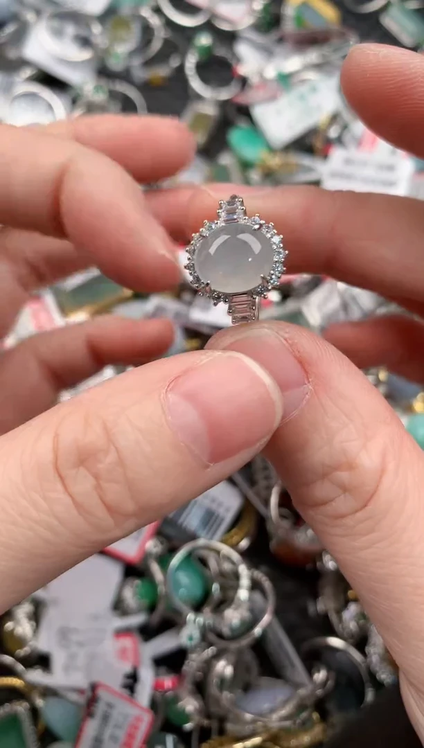 银S925镶嵌戒指翡翠444---6