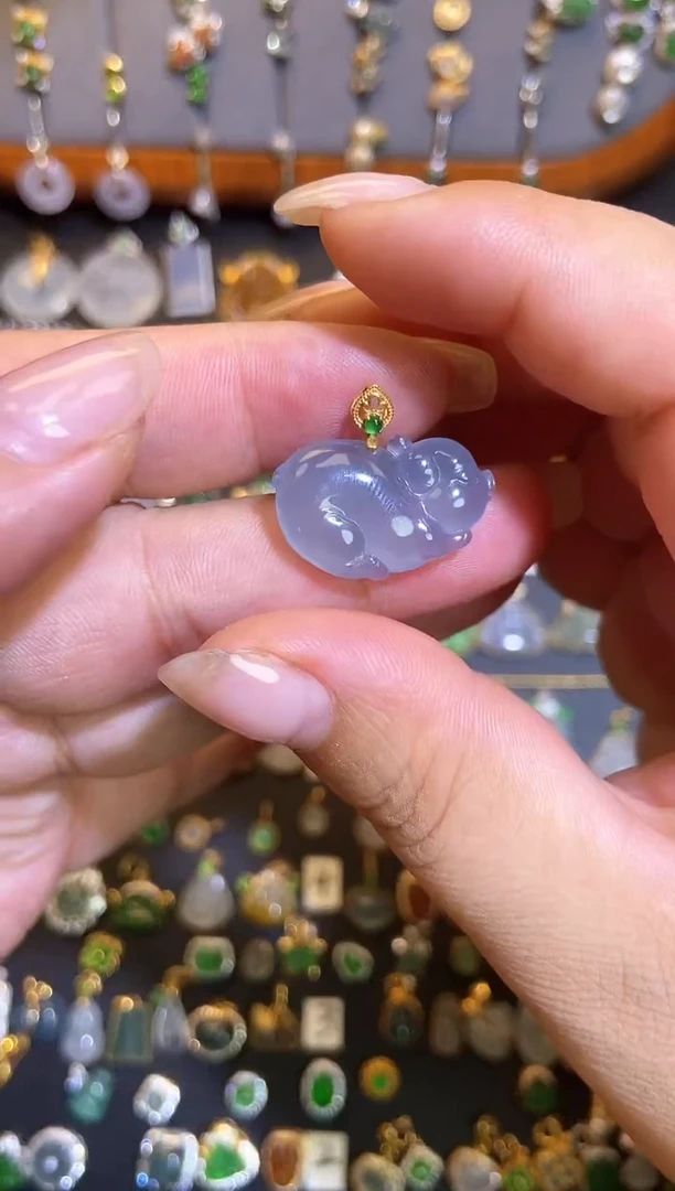 翡翠18K金镶嵌吊坠(不含链)1