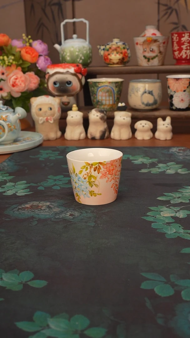 手绘 紫藤花猪口杯