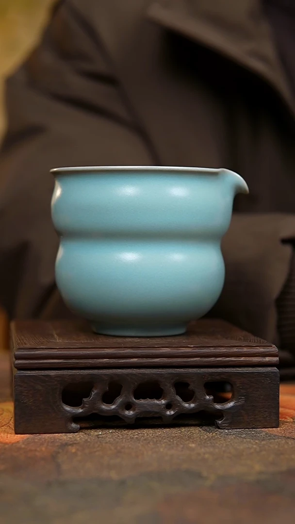 杯仿古天青纯手葫芦公道杯微瑕