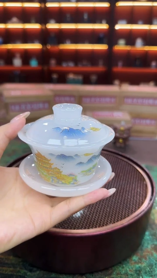 琉璃-锦绣山春盖碗四杯