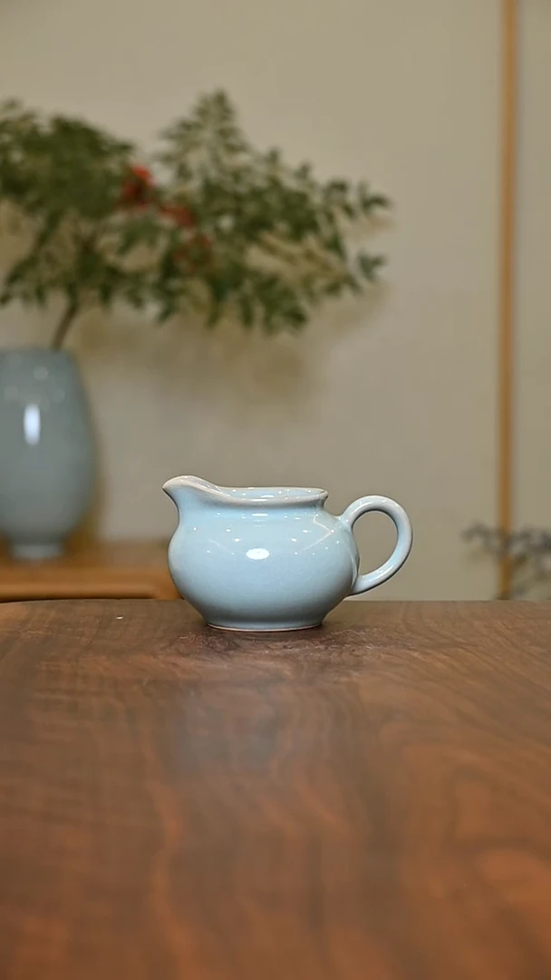 圆公道 天青 微瑕 朱家汝窑款