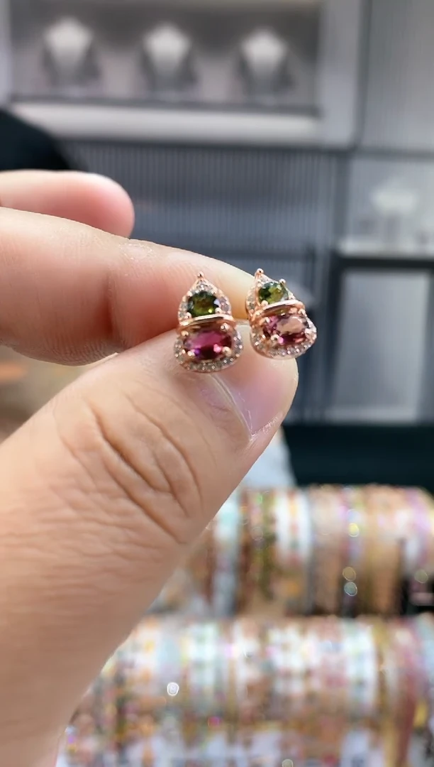 银S925镶嵌耳钉碧玺354354345345354