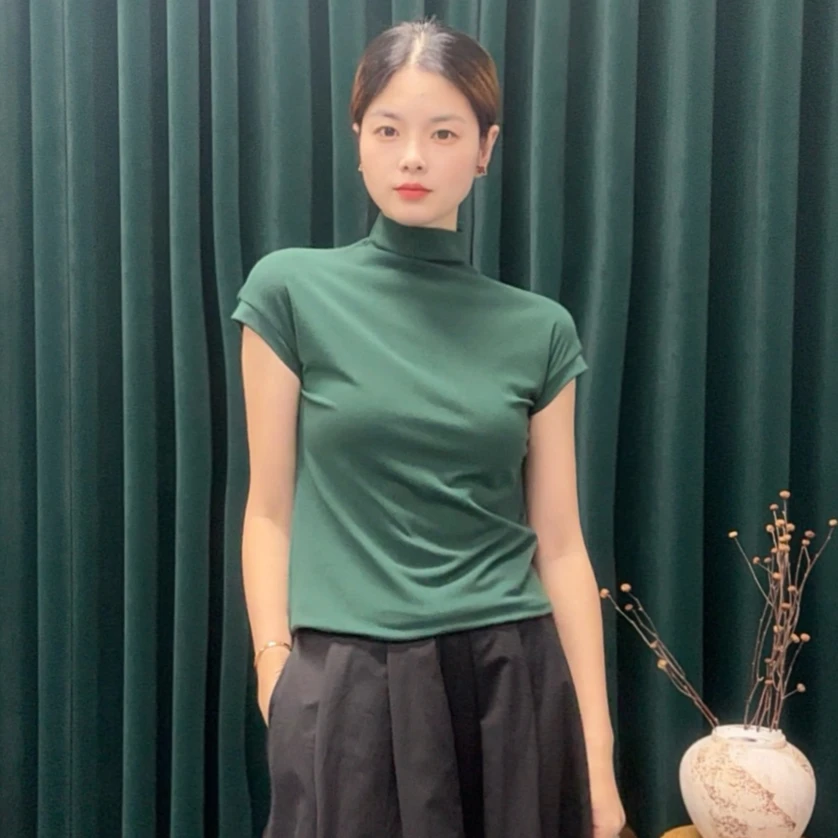 {橙衣纤服}时尚韩版休闲百搭设计师半高领T恤TC8030