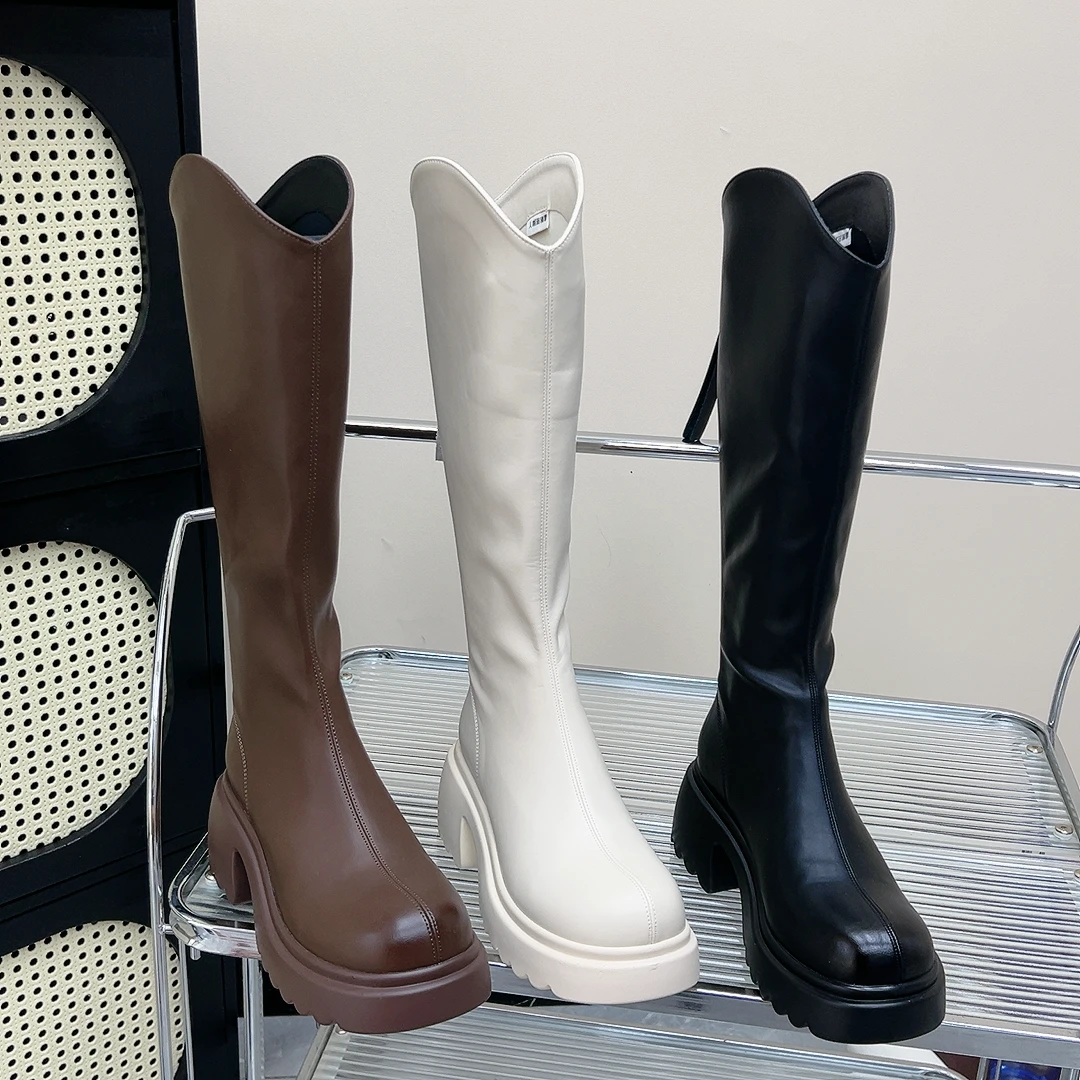 粗跟气质长靴女2025新款秋季洋气增高小个子骑士靴不过膝百搭鞋子
