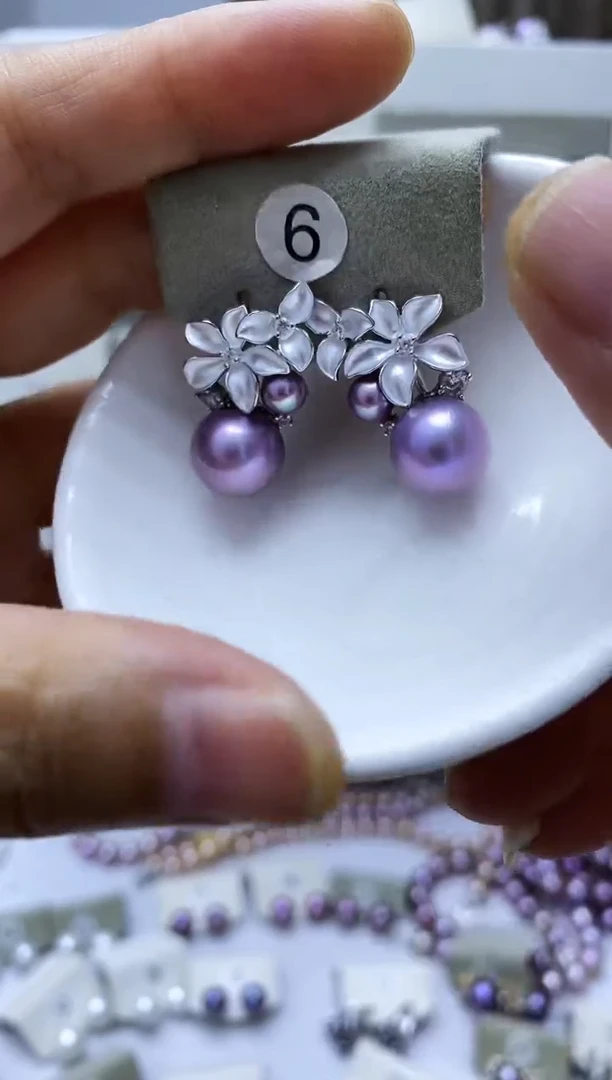 银S925镶嵌淡水珍珠耳饰6