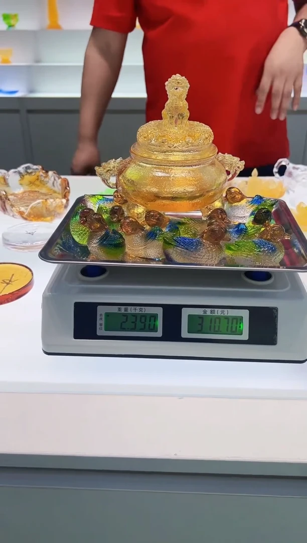 泥塑古法琉璃香炉加6对鸳鸯摆件
