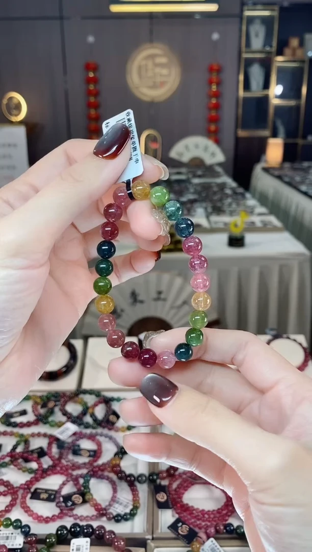 未镶嵌老矿碧玺色标彩虹单圈手串8mm+碧玺dan多样性发货一条