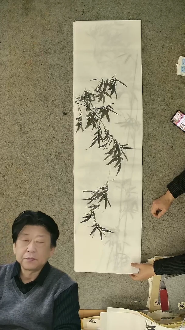 国画四尺对开  墨竹条屏 34*138cm