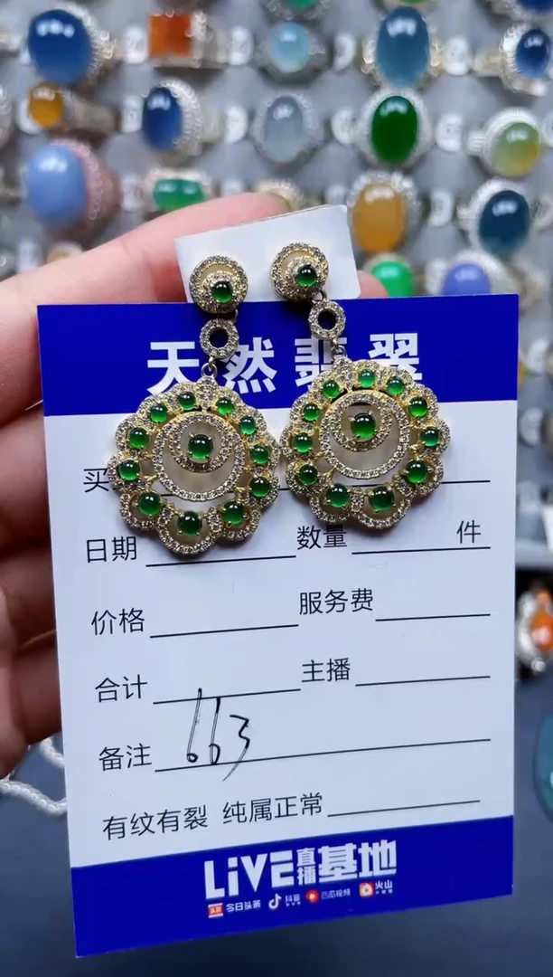 银S925镶嵌翡翠耳饰663