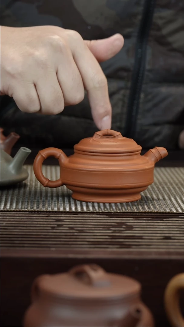 【闪购商品】紫砂茶壶朱泥双线竹鼓150CC