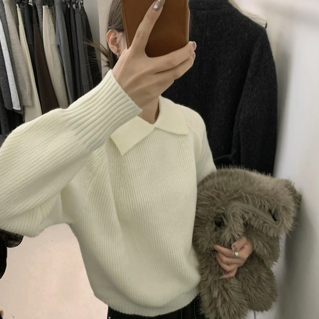 2025年秋冬长袖简约气质百搭拼色领保暖毛衣W2-47