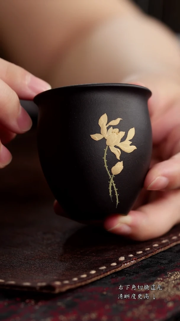 茶杯紫砂非遗茶器-黑莲花
