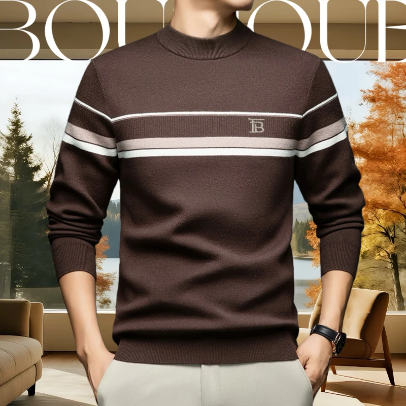 【专柜同款】秋冬英伦新款时尚高档条纹针织保暖上衣中年加厚羊毛衫