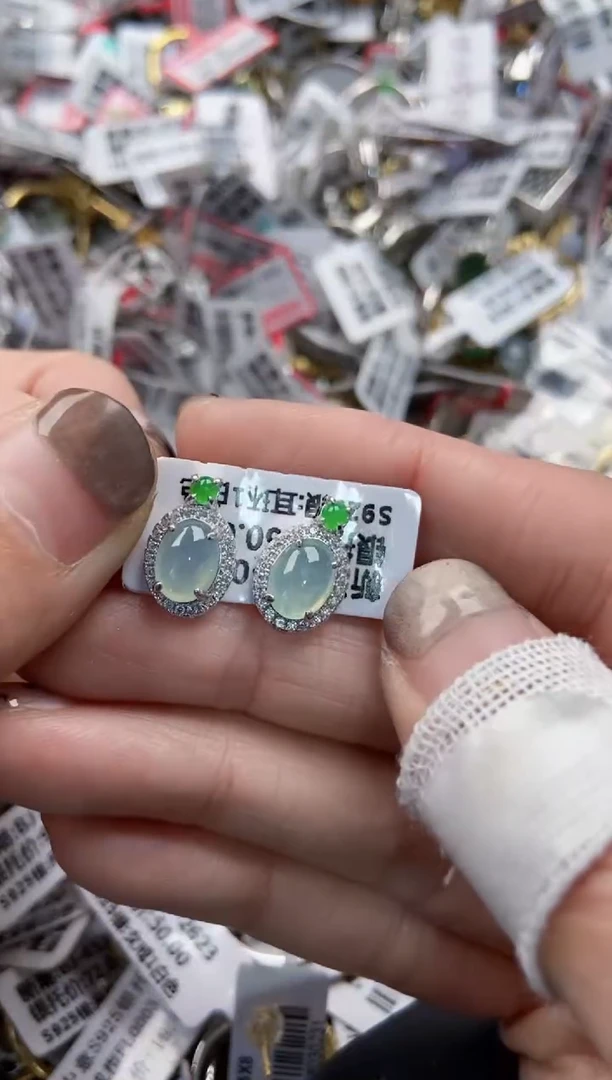 银S925镶嵌戒指翡翠15  15   7