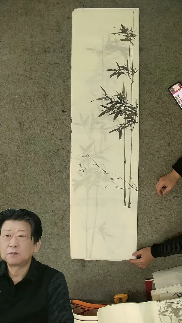 国画四尺对开  墨竹条屏 34*138cm