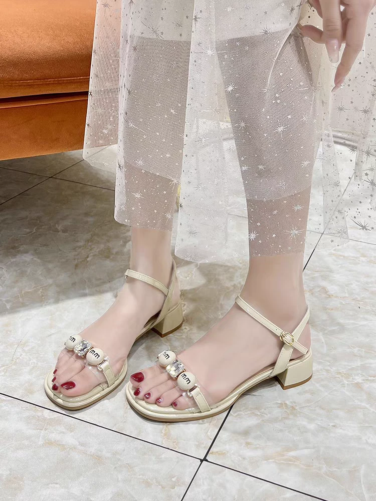 法式气质凉鞋女夏新款一字带时尚百搭水钻凉鞋仙女风高跟鞋L33-3