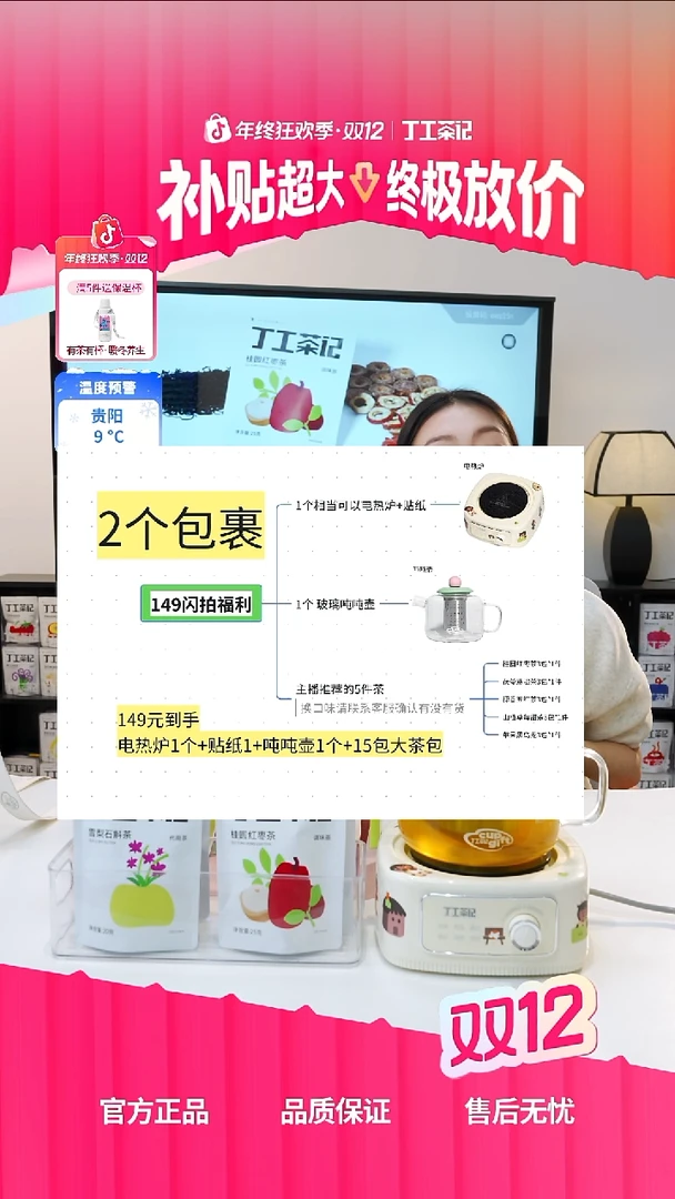 高硼硅玻璃玻璃壶+电热炉+5件茶（15包）口味自行备注