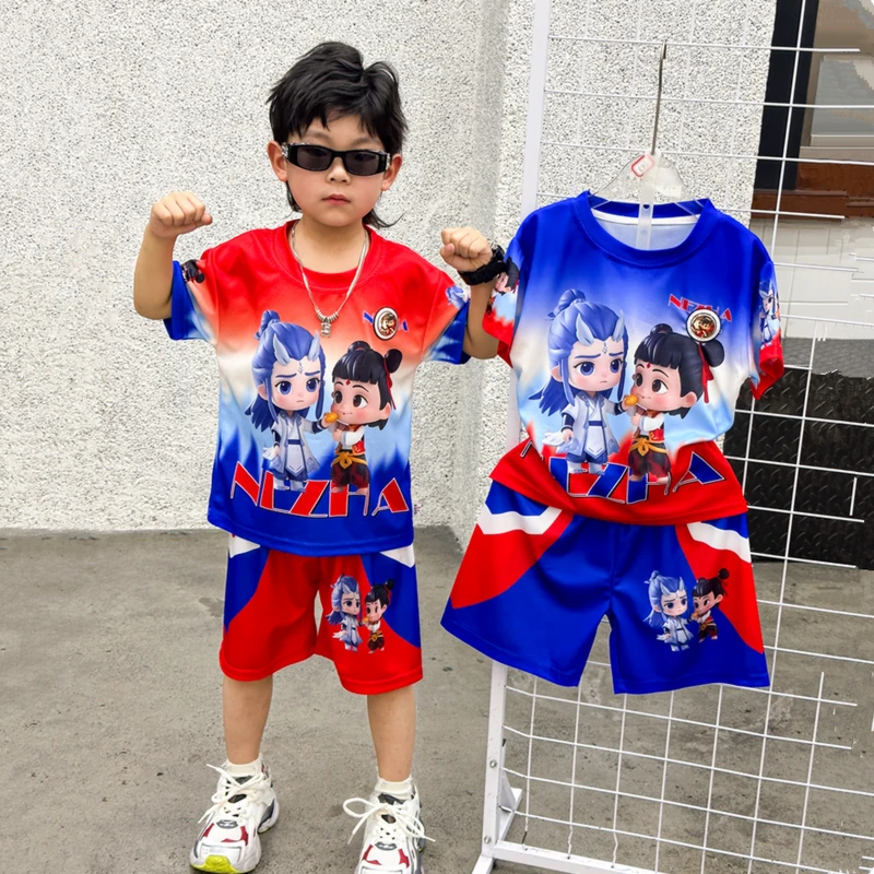 男童夏季套装新款2025小哪吒2-3-6岁儿童宝宝短袖小男孩薄款卡通