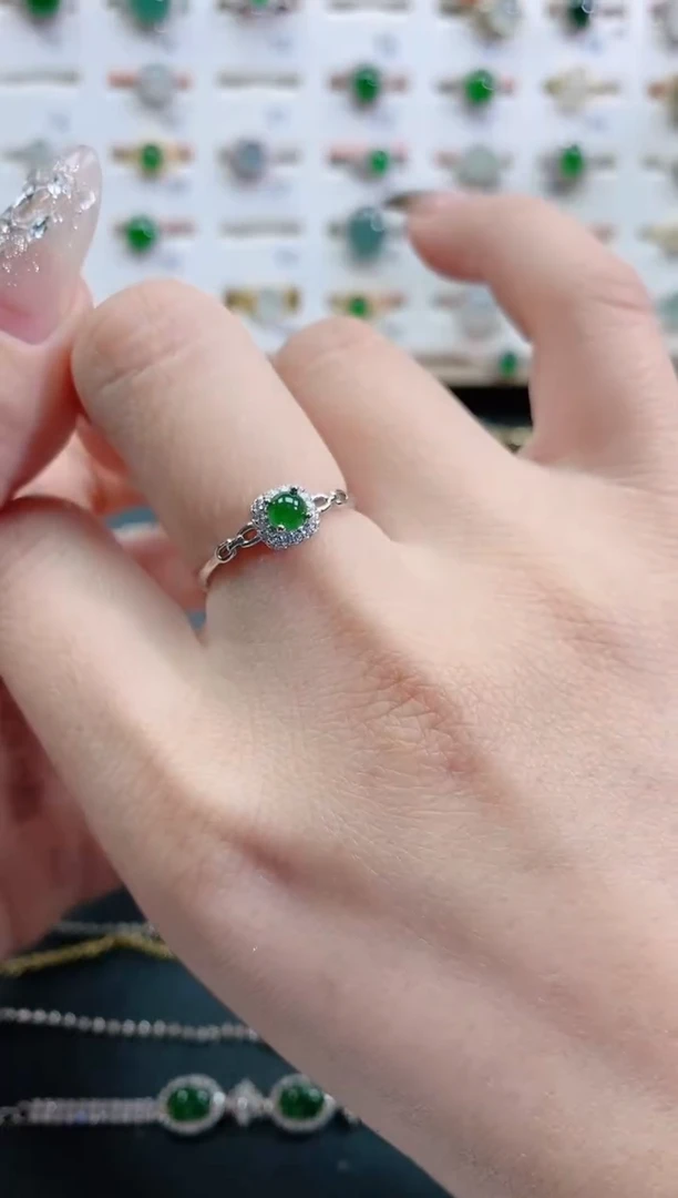 银S925镶嵌戒指翡翠天然翡翠