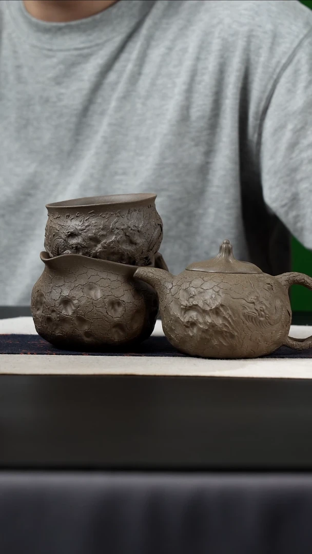 茶壶紫砂青段三头套组，供春