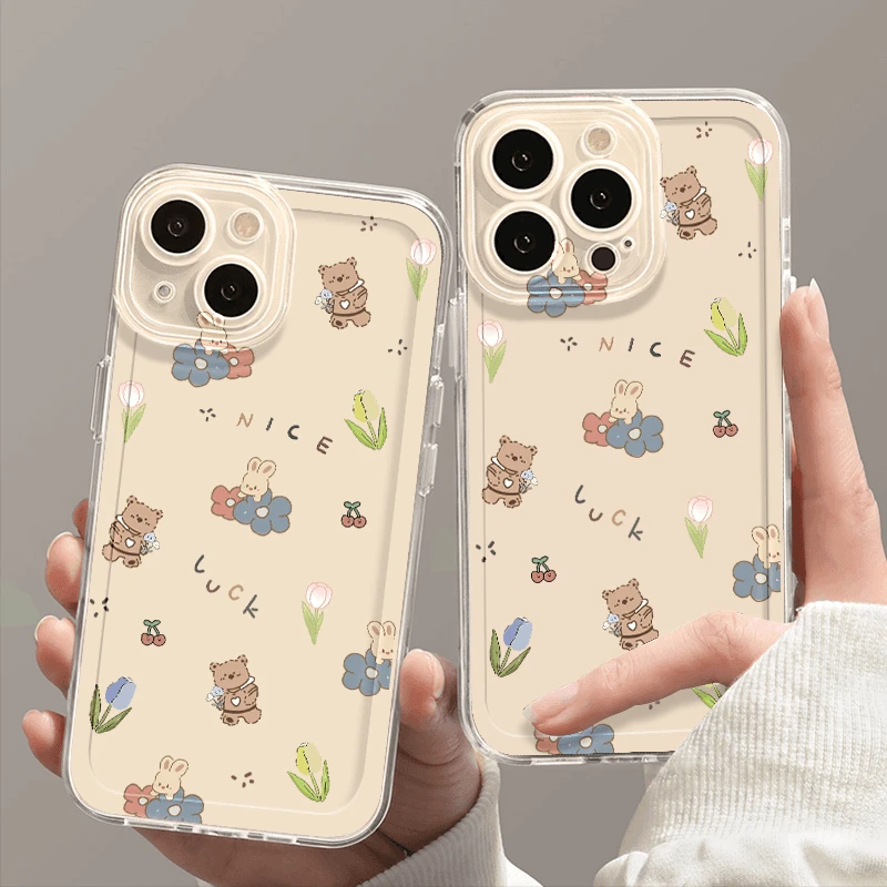花花小熊适用苹果13手机壳iPhone15promax16新款12软壳14透明全包