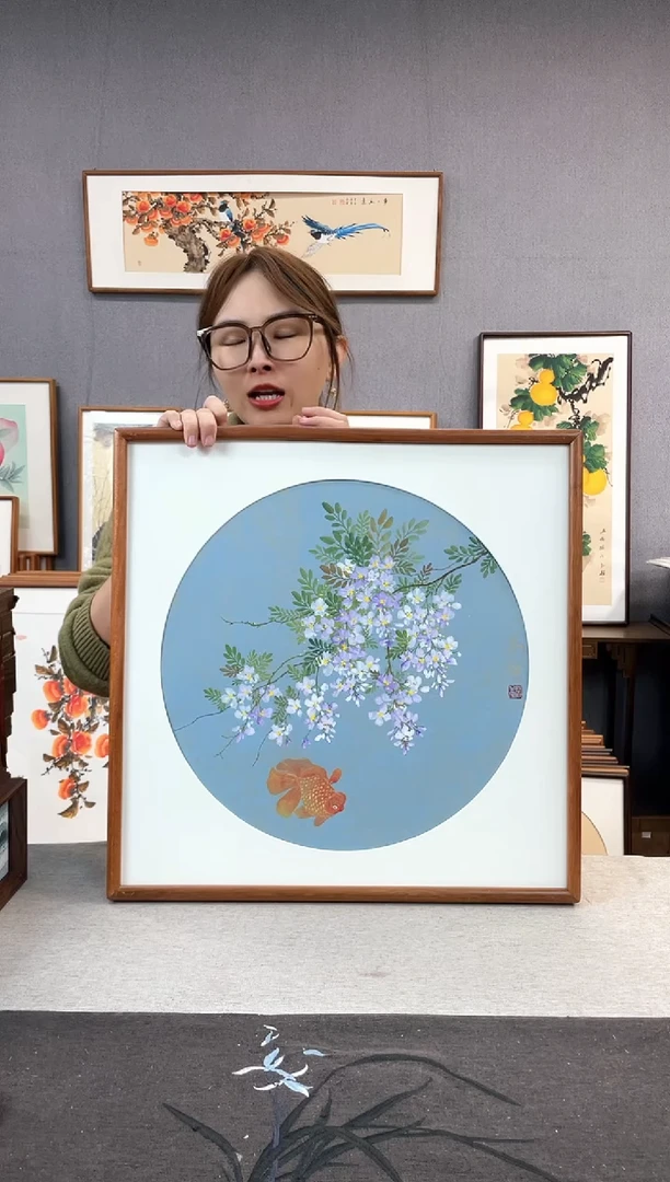 【闪购商品】国画闫冬雪-手绘带框作品-52*52-紫藤