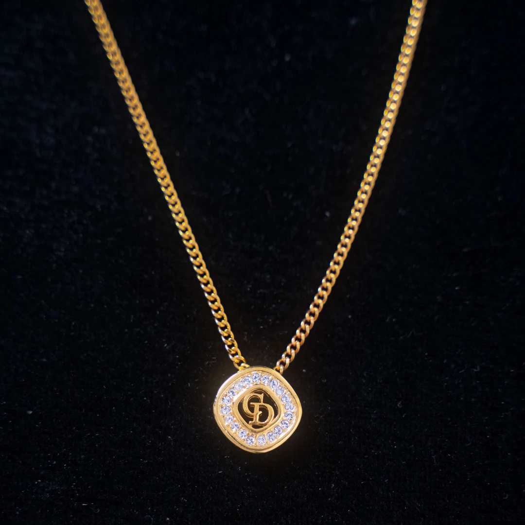 95新 DIOR/迪奥 镶钻CD圆角项链中古vintage饰品