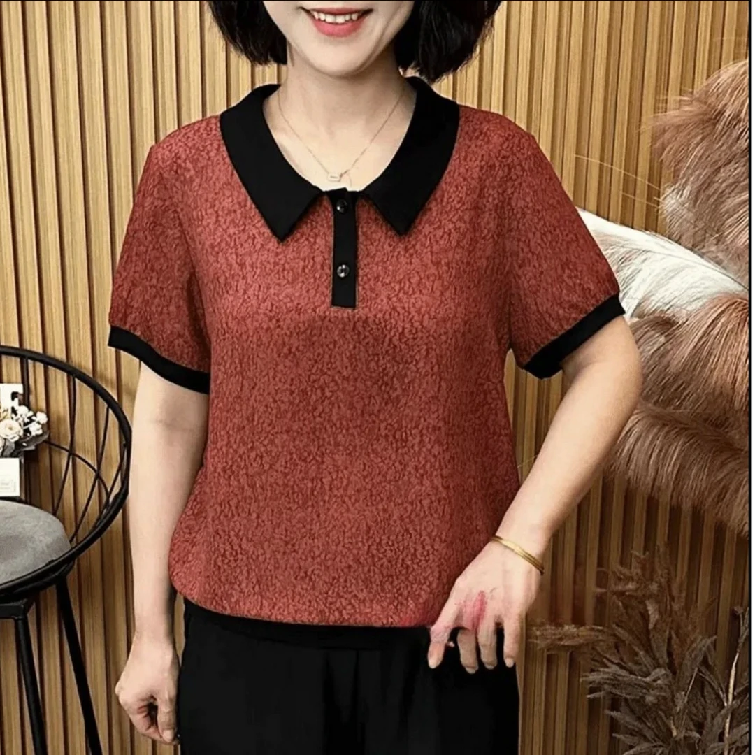 0421-1夏季新款娃娃领轻薄透气短袖上衣