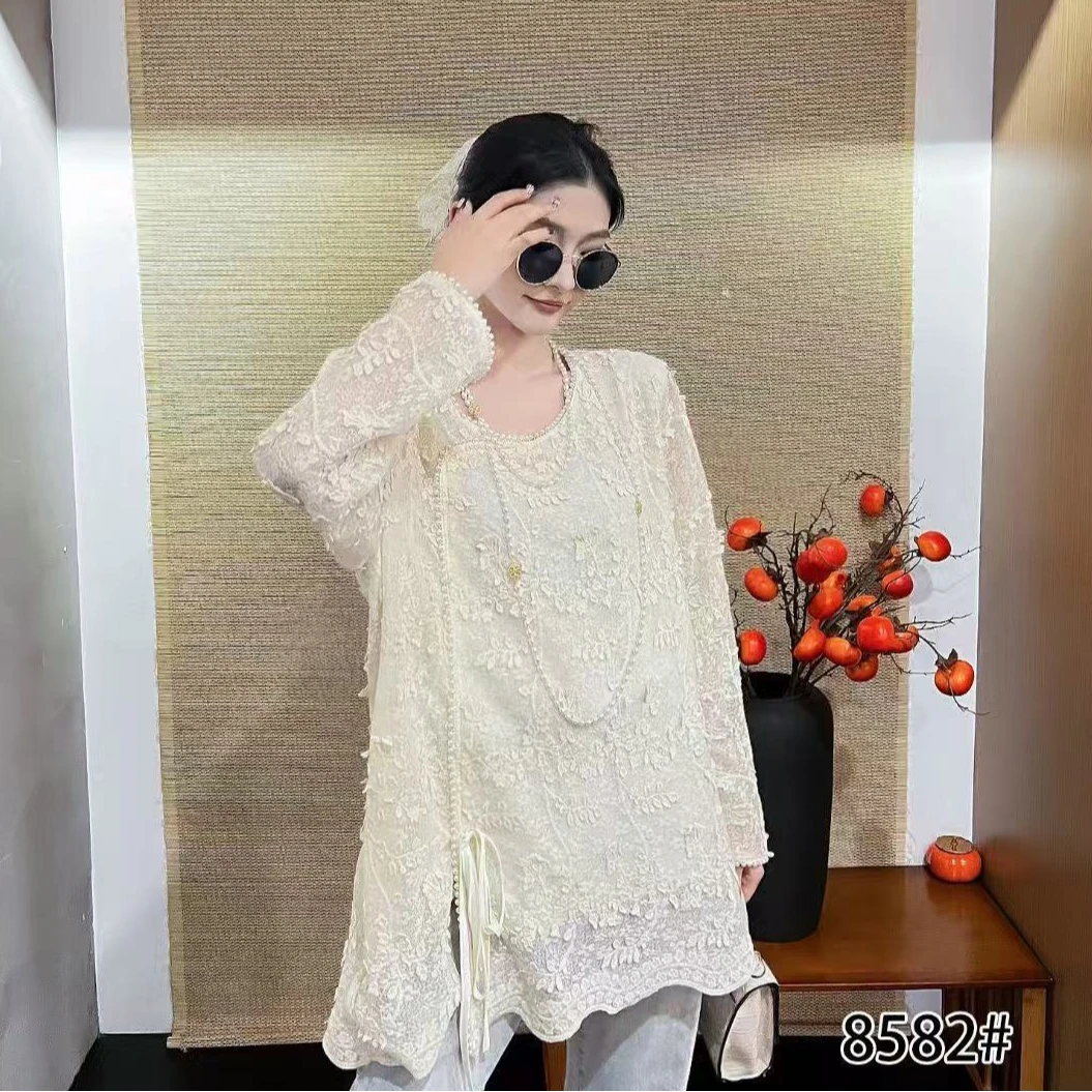 深圳8582花朵蕾丝仙女衫时尚洋气大衫衬衫打底衫