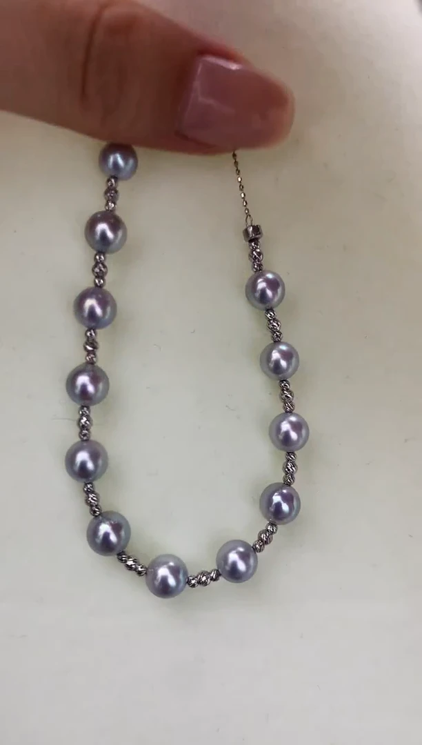 18K金镶嵌DA海水珍珠灰珠手链6-7MM GD150