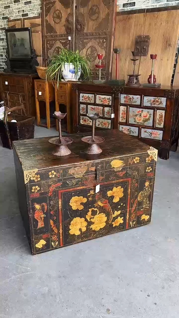 木（非红木类）天***膀山西茶台箱老花片加烛台2个老物件