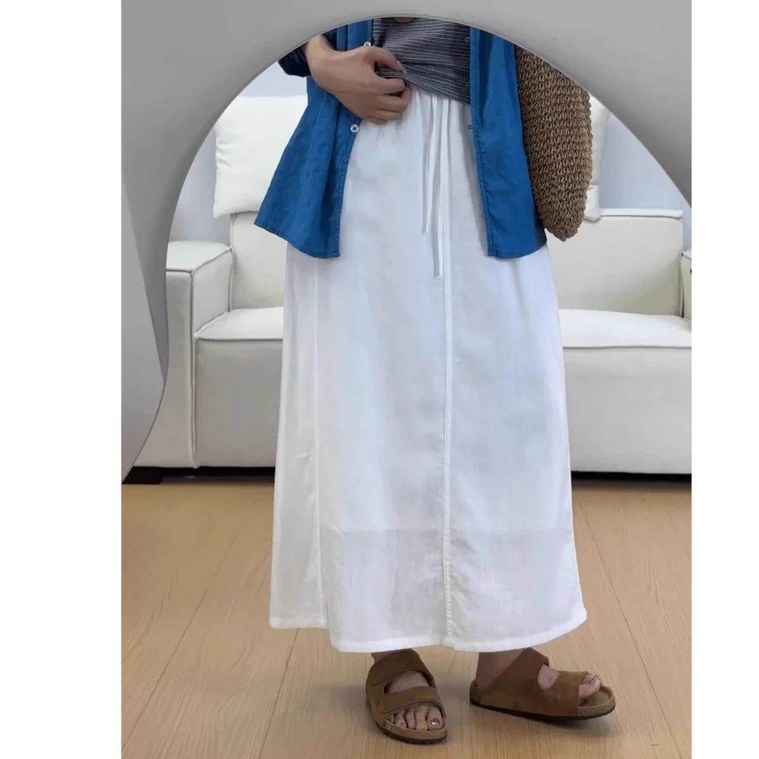 大码女装肥妹妹mm白色工装半身裙夏季高腰宽松显瘦中长款裙200斤