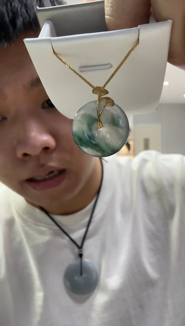 颈饰18K金镶嵌翡翠A货翡翠高冰飘花平安扣 多样性一件