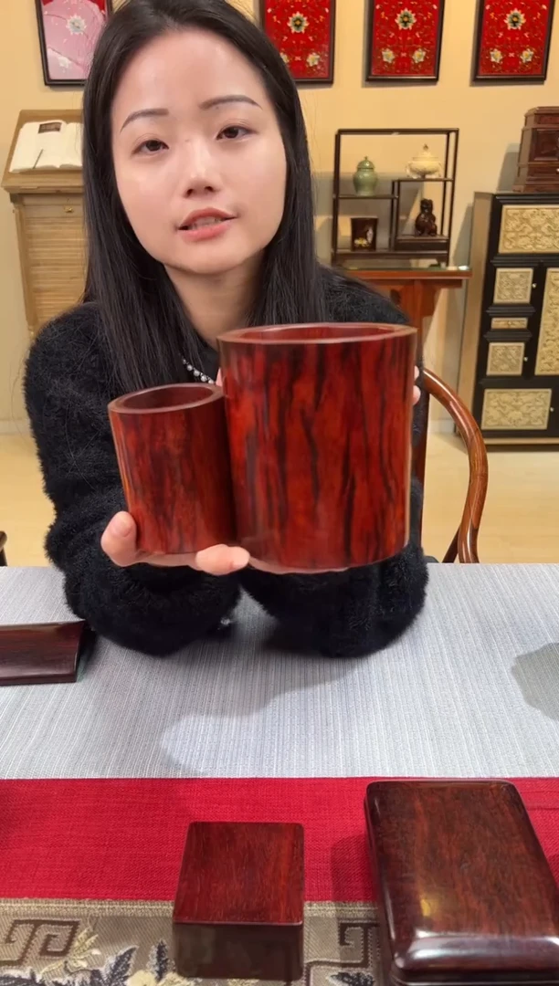 紫檀木类成套家具笔筒   一木挖   一物一拍