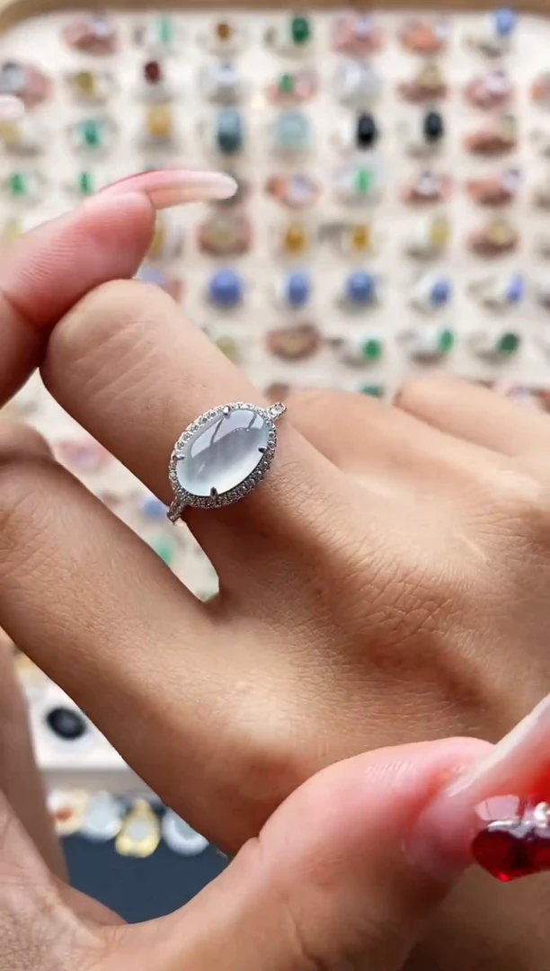 【闪购商品】翡翠戒指银S925镶嵌缅甸天然A货翡翠222  6+2