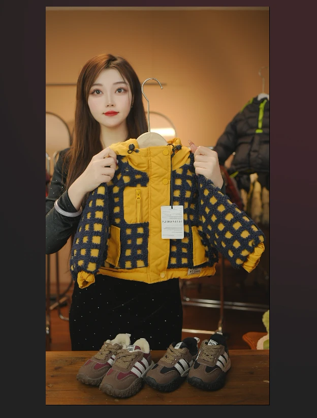 2025儿童穿搭潮流时尚休闲加棉加厚连帽保暖冬季洋气外套58168