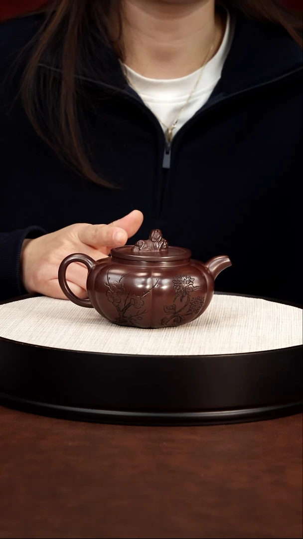 茶壶紫砂石红 筋纹仿古