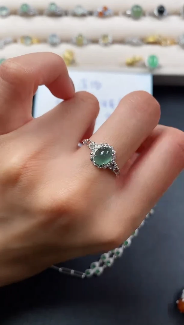 银S925镶嵌戒指翡翠777777+3