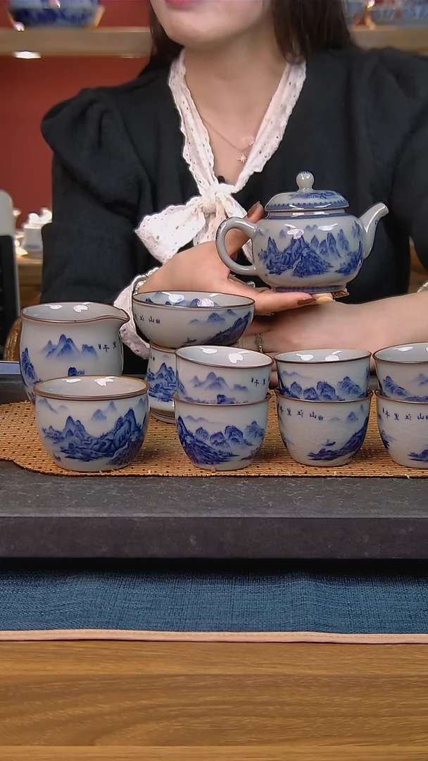 简装家用款10件套 老陶泥开片纹陶瓷茶具