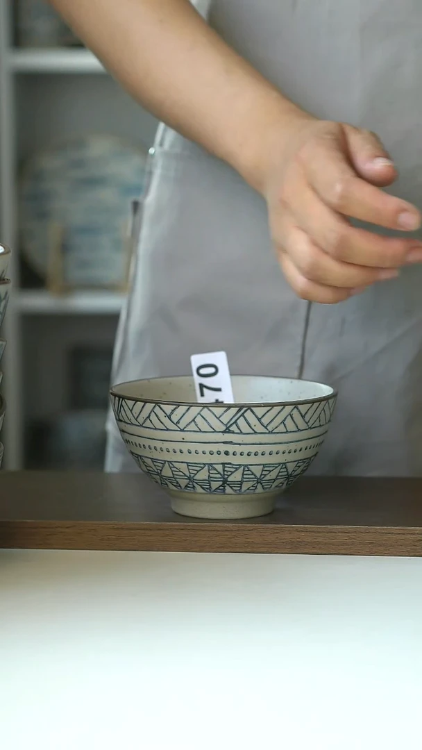 470微瑕青花手绘山川纹12cm米饭碗@4-2@