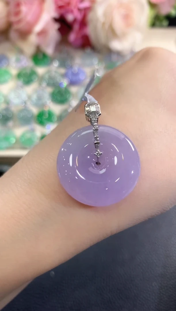 吊坠(不含链)18K金镶嵌翡翠b54紫货有色差多样性一件发货