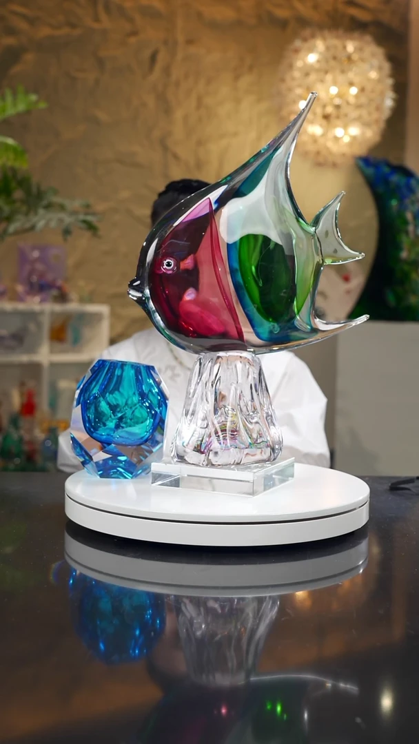 手工艺品琉璃三色热带鱼摆件小号+蓝色大号香薰瓶