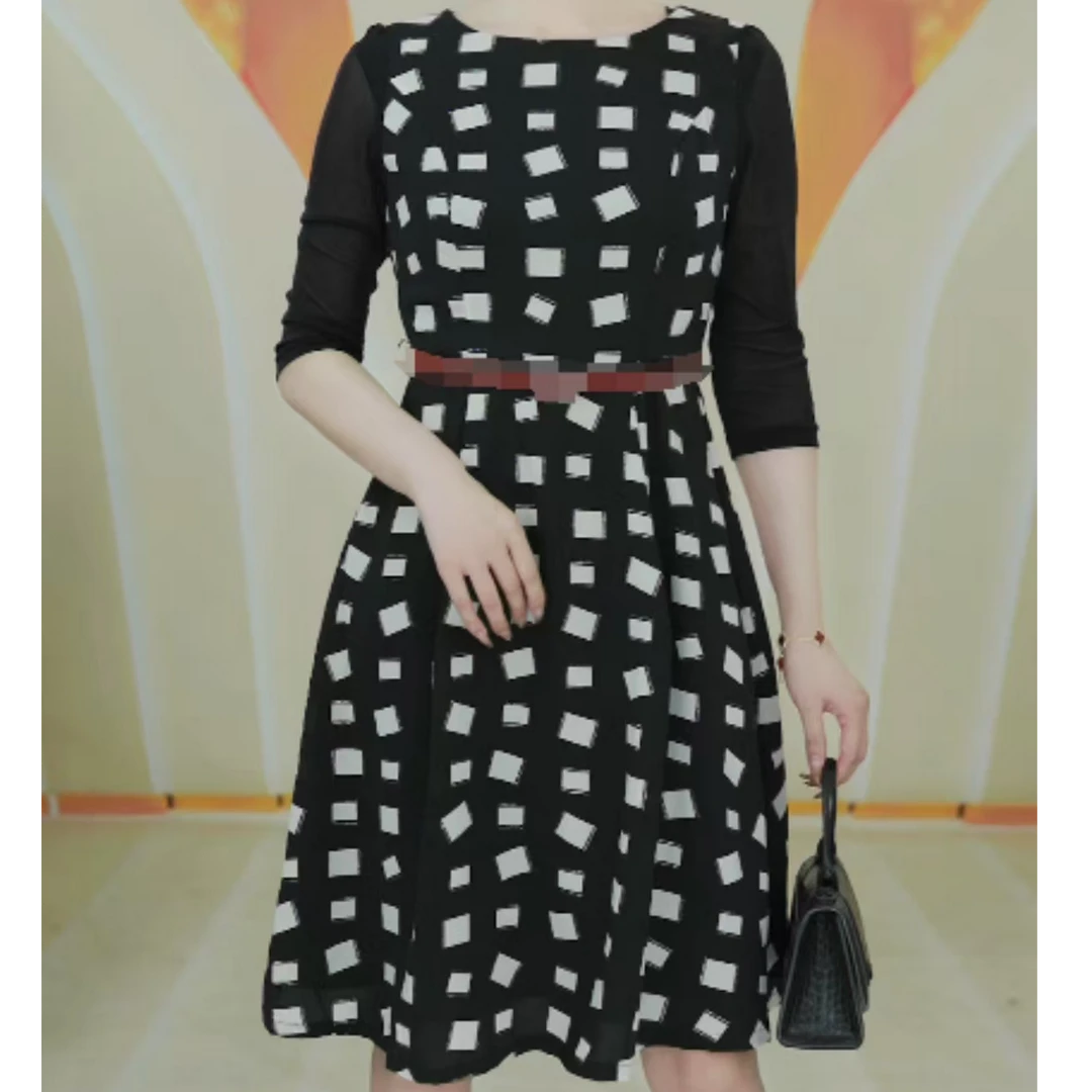 【SY226】淑女印花圆领修身短袖连衣裙2025年新款商场同款女装